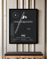 Framed Detailed Airport Map of Portales Municipal Airport (PRZ) in Gray with a Black Frame