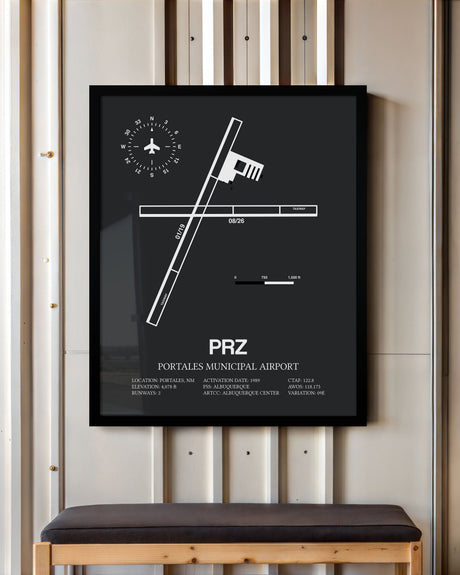 Framed Detailed Airport Map of Portales Municipal Airport (PRZ) in Gray with a Black Frame