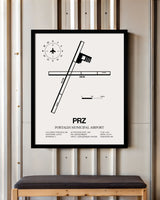 Framed Detailed Airport Map of Portales Municipal Airport (PRZ) in White with a Black Frame