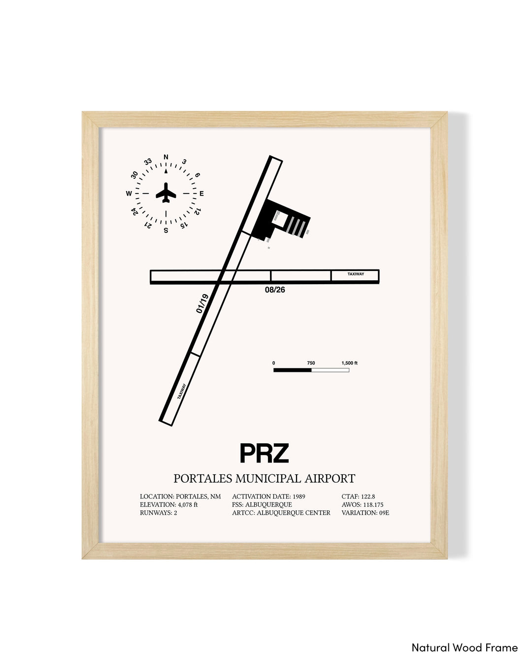 Detailed Airport Map of Portales Municipal Airport (PRZ) in White with a Natural Frame