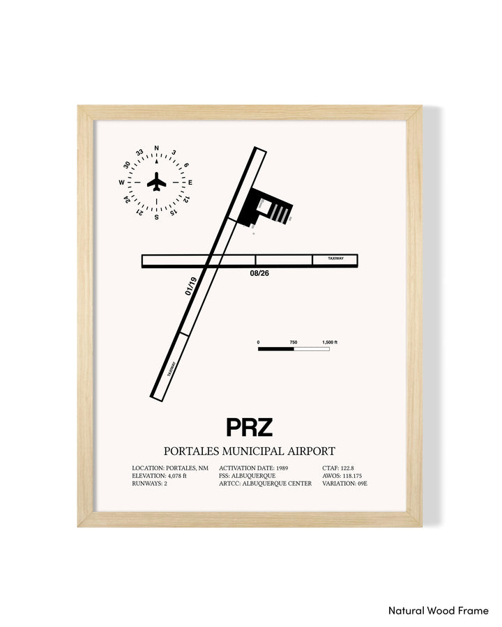 Detailed Airport Map of Portales Municipal Airport (PRZ) in White with a Natural Frame
