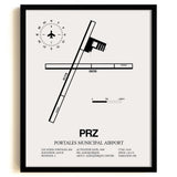Framed Detailed Airport Map of Portales Municipal Airport (PRZ) in White with a Black Frame