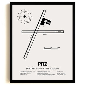 Framed Detailed Airport Map of Portales Municipal Airport (PRZ) in White with a Black Frame