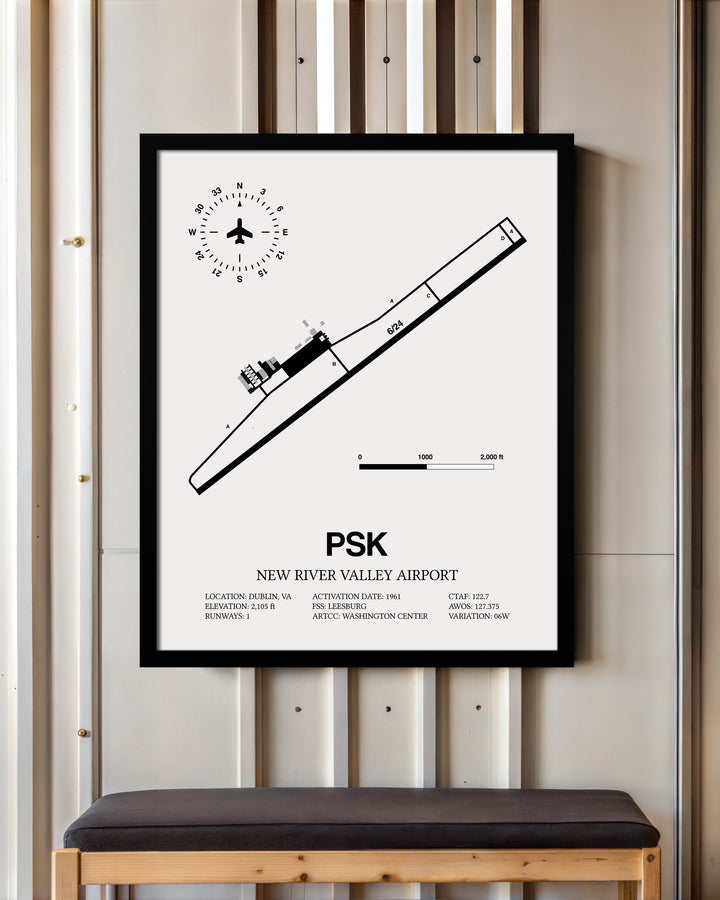 PSK Airport Map, New River Valley Airport Print