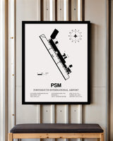 Framed Detailed Airport Map of Portsmouth International at Pease Airport (PSM) in White with a Black Frame