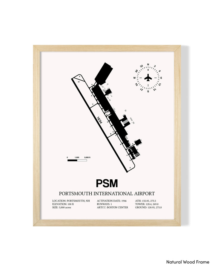 Detailed Airport Map of Portsmouth International at Pease Airport (PSM) in White with a Natural Frame