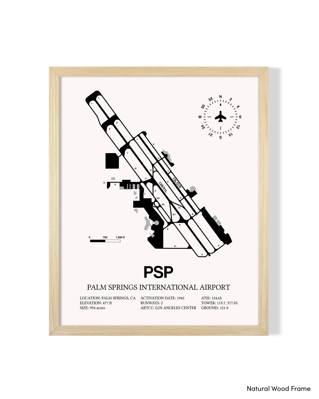Detailed Airport Map of Palm Springs International Airport (PSP) in White with a Natural Frame