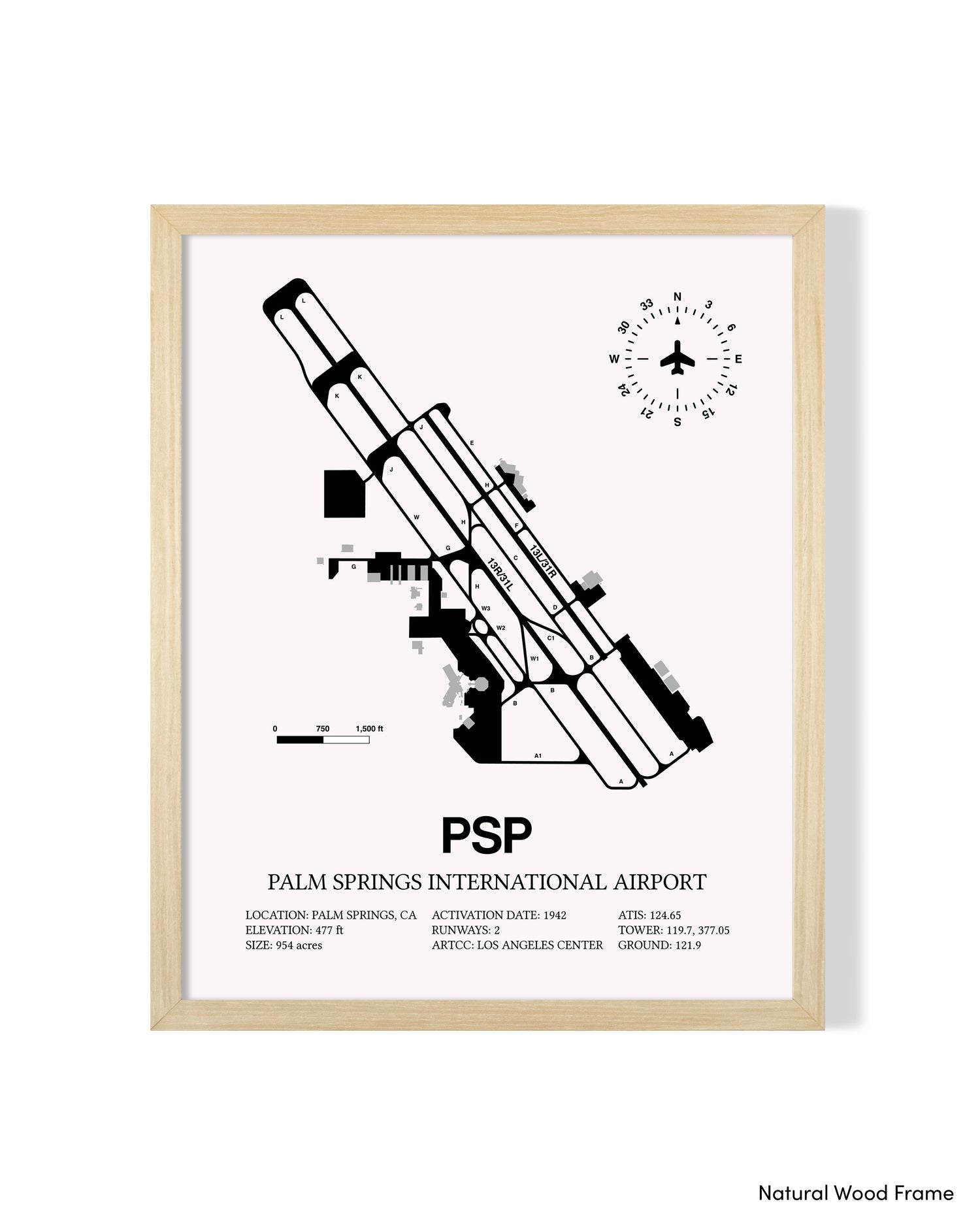 Detailed Airport Map of Palm Springs International Airport (PSP) in White with a Natural Frame