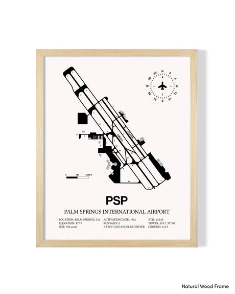 Detailed Airport Map of Palm Springs International Airport (PSP) in White with a Natural Frame