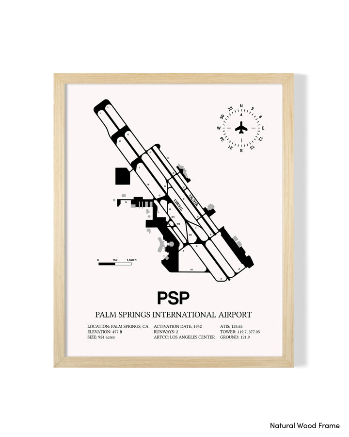 Detailed Airport Map of Palm Springs International Airport (PSP) in White with a Natural Frame