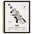Framed Detailed Airport Map of Palm Springs International Airport (PSP) in White with a Black Frame