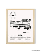 Detailed Airport Map of Oakland County International Airport (PTK) in White with a Natural Frame