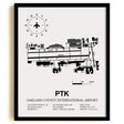 Framed Detailed Airport Map of Oakland County International Airport (PTK) in White with a Black Frame