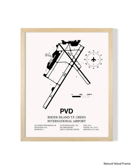 Detailed Airport Map of Theodore Francis Green State Airport (PVD) in White with a Natural Frame