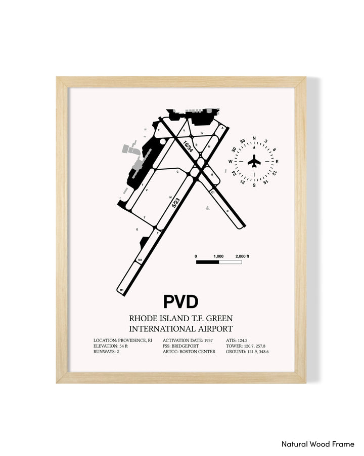 Detailed Airport Map of Theodore Francis Green State Airport (PVD) in White with a Natural Frame