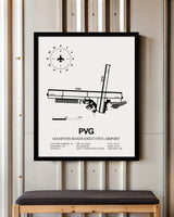 Framed Detailed Airport Map of Hampton Roads Executive Airport (PVG) in White with a Black Frame