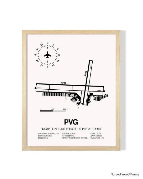 Detailed Airport Map of Hampton Roads Executive Airport (PVG) in White with a Natural Frame
