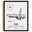 Framed Detailed Airport Map of Hampton Roads Executive Airport (PVG) in White with a Black Frame