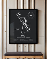 Framed Detailed Airport Map of Provo Municipal Airport (PVU) in Gray with a Black Frame