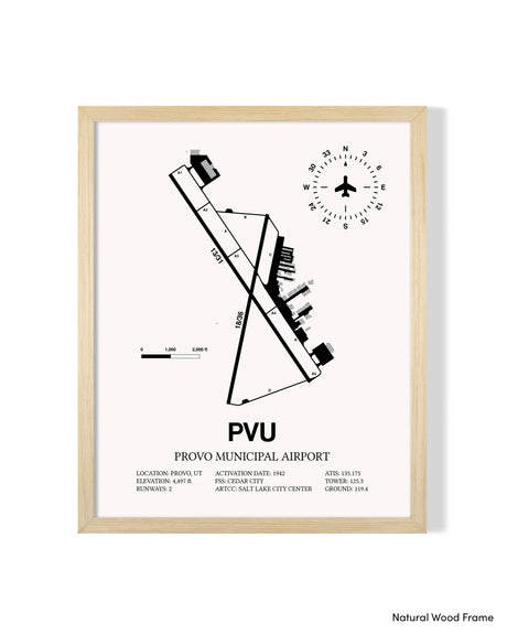 Detailed Airport Map of Provo Municipal Airport (PVU) in White with a Natural Frame