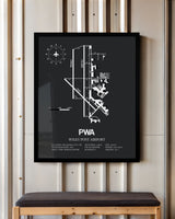 Framed Detailed Airport Map of Wiley Post Airport (PWA) in Gray with a Black Frame
