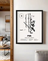 Framed Detailed Airport Map of Wiley Post Airport (PWA) in White with a Black Frame