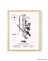 Detailed Airport Map of Wiley Post Airport (PWA) in White with a Natural Frame