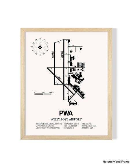 Detailed Airport Map of Wiley Post Airport (PWA) in White with a Natural Frame