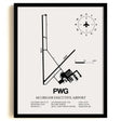 Framed Detailed Airport Map of McGregor Executive Airport (PWG) in White with a Black Frame