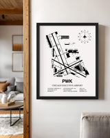 Framed Detailed Airport Map of Chicago Executive Airport (PWK) in White with a Black Frame