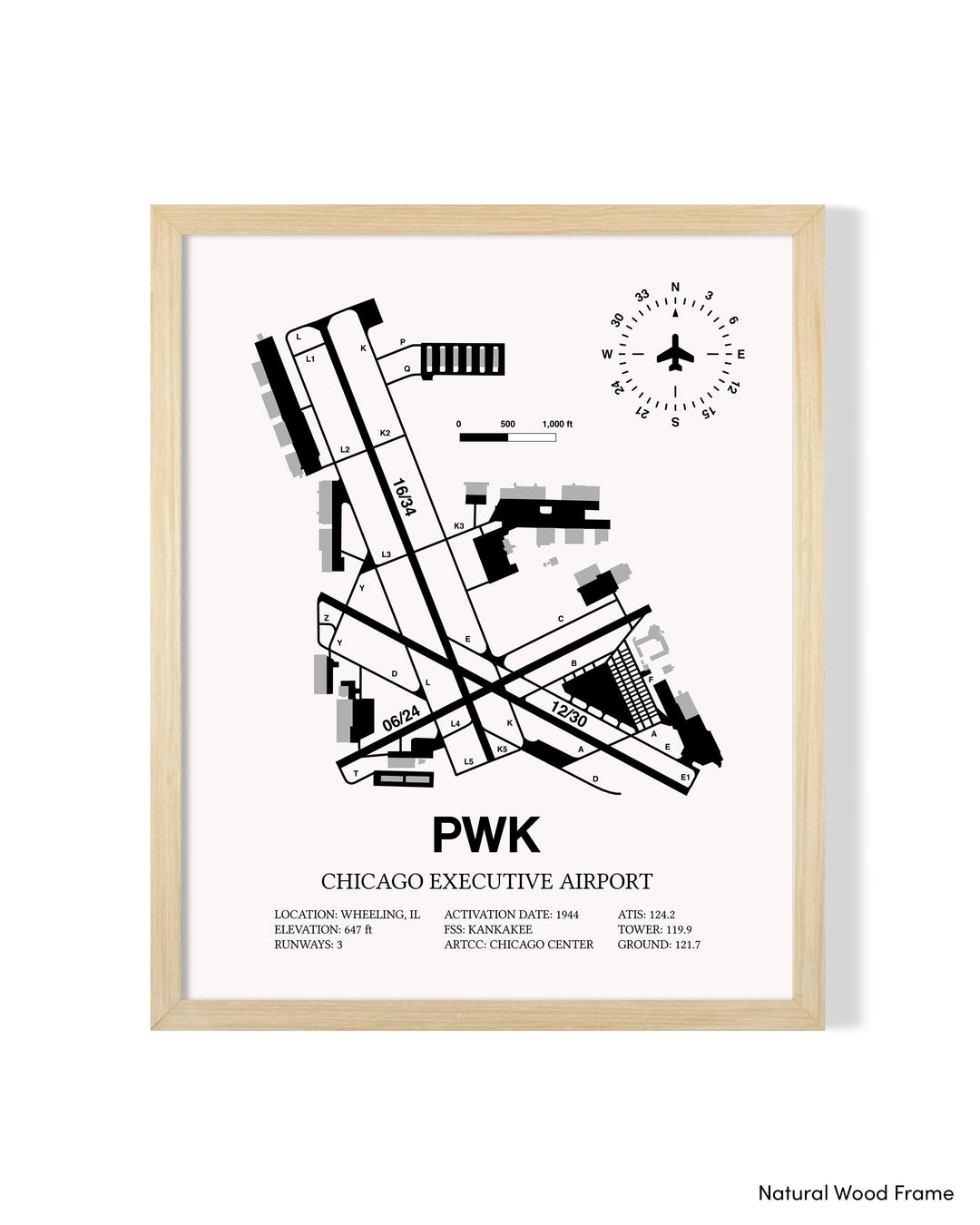 Detailed Airport Map of Chicago Executive Airport (PWK) in White with a Natural Frame