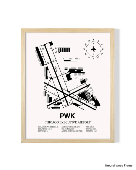 Detailed Airport Map of Chicago Executive Airport (PWK) in White with a Natural Frame