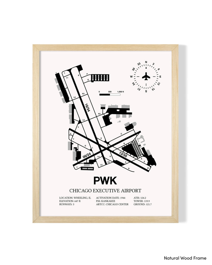 Detailed Airport Map of Chicago Executive Airport (PWK) in White with a Natural Frame