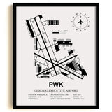 Framed Detailed Airport Map of Chicago Executive Airport (PWK) in White with a Black Frame