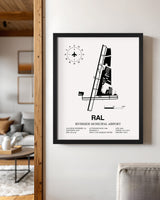 Framed Detailed Airport Map of Riverside Municipal Airport (RAL) in White with a Black Frame