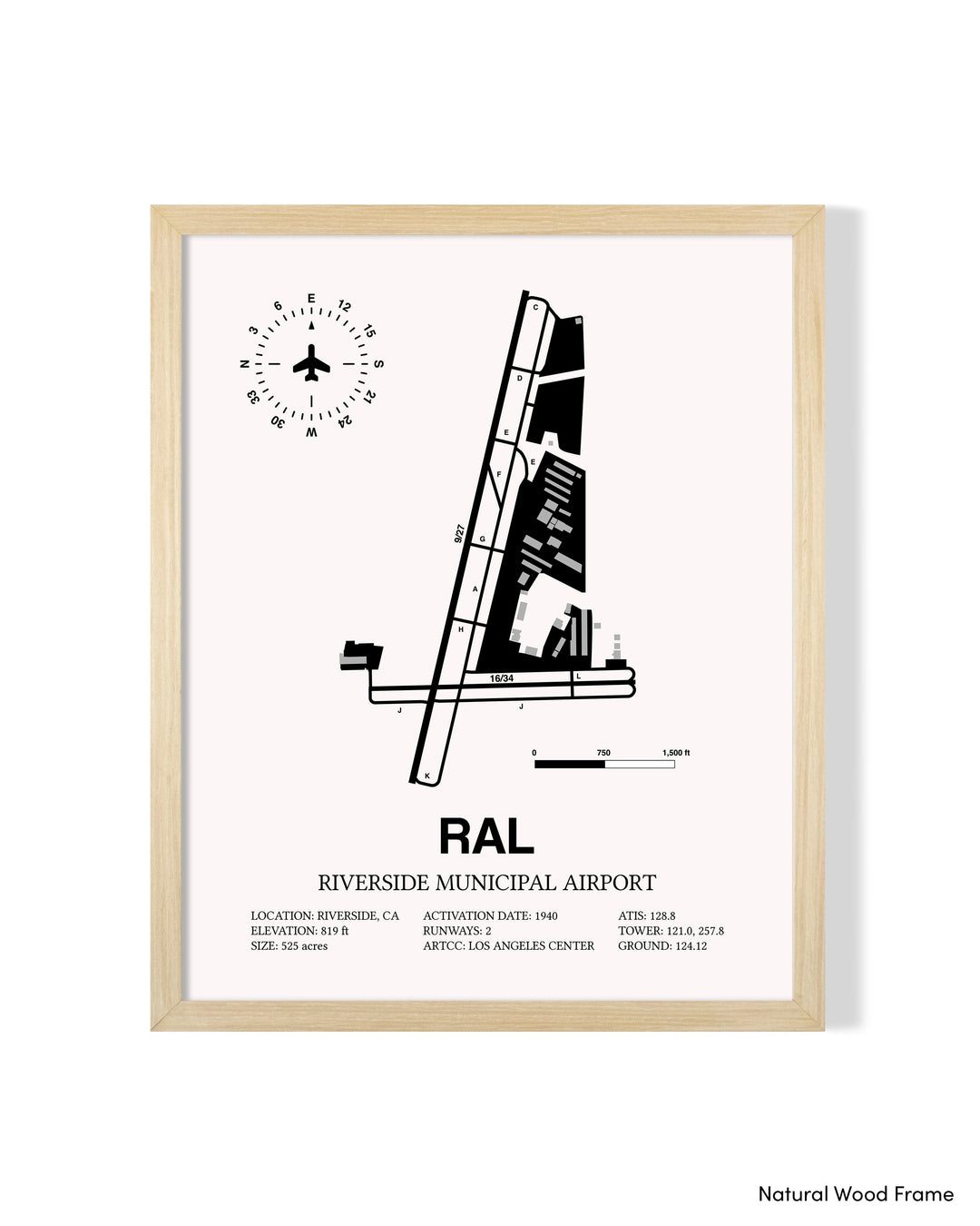 Detailed Airport Map of Riverside Municipal Airport (RAL) in White with a Natural Frame