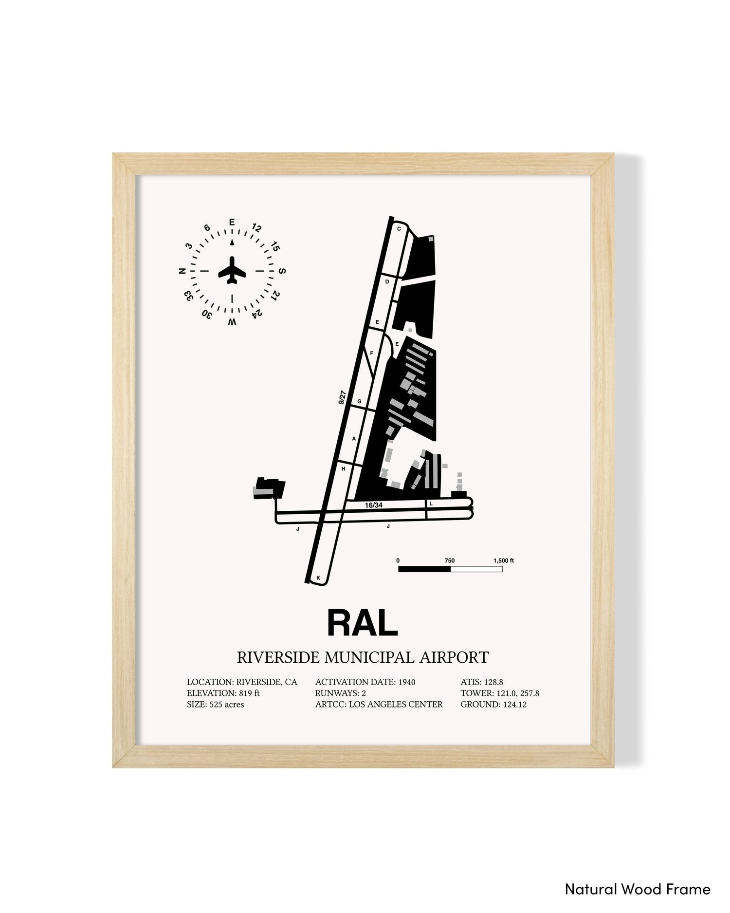 Detailed Airport Map of Riverside Municipal Airport (RAL) in White with a Natural Frame