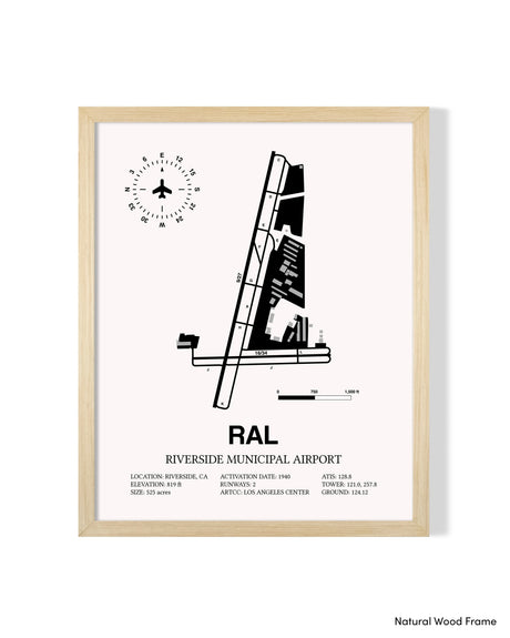 Detailed Airport Map of Riverside Municipal Airport (RAL) in White with a Natural Frame