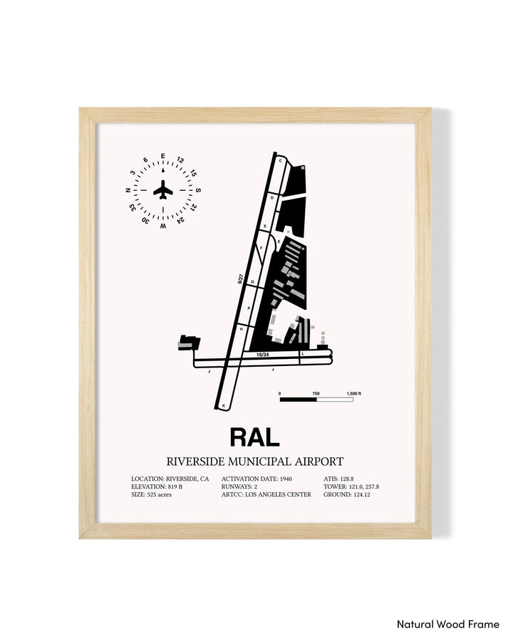 Detailed Airport Map of Riverside Municipal Airport (RAL) in White with a Natural Frame