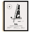Framed Detailed Airport Map of Riverside Municipal Airport (RAL) in White with a Black Frame