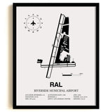 Framed Detailed Airport Map of Riverside Municipal Airport (RAL) in White with a Black Frame