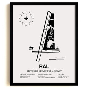 Framed Detailed Airport Map of Riverside Municipal Airport (RAL) in White with a Black Frame