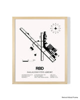 Detailed Airport Map of Dallas Executive Airport (RBD) in White with a Natural Frame