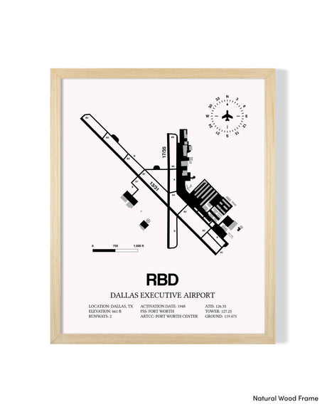 Detailed Airport Map of Dallas Executive Airport (RBD) in White with a Natural Frame