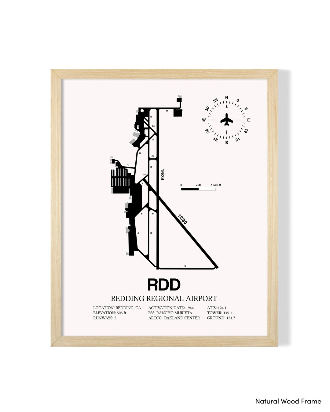 Detailed Airport Map of Redding Regional Airport (RDD) in White with a Natural Frame