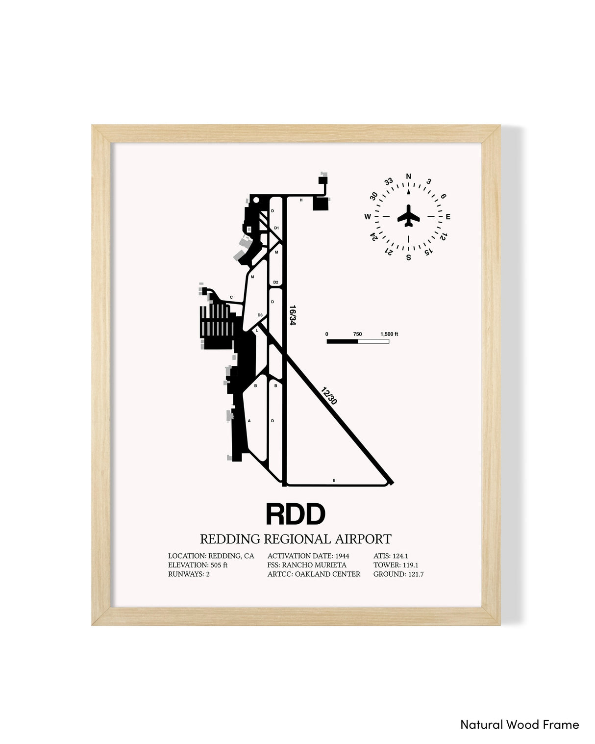 Detailed Airport Map of Redding Regional Airport (RDD) in White with a Natural Frame