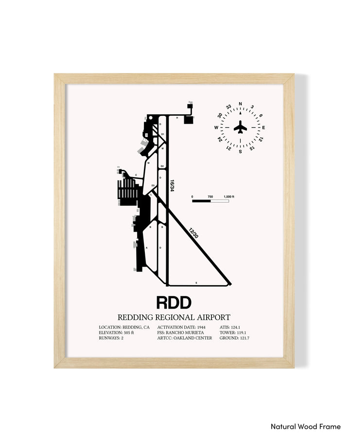 Detailed Airport Map of Redding Regional Airport (RDD) in White with a Natural Frame