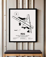 Framed Detailed Airport Map of Reading Regional Airport/Carl A. Spaatz Field (RDG) in White with a Black Frame