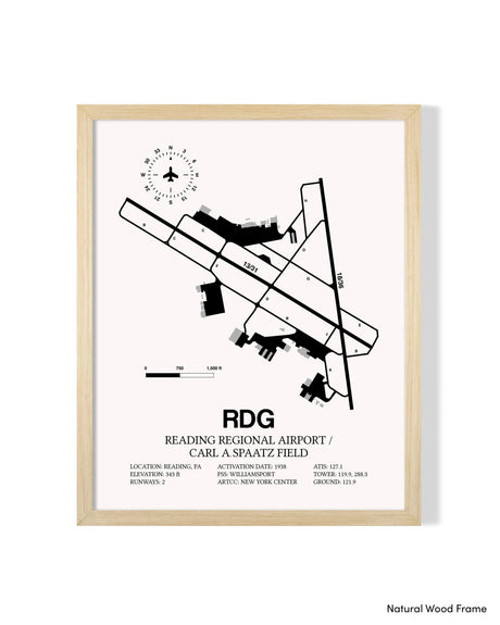 Detailed Airport Map of Reading Regional Airport/Carl A. Spaatz Field (RDG) in White with a Natural Frame