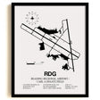 Framed Detailed Airport Map of Reading Regional Airport/Carl A. Spaatz Field (RDG) in White with a Black Frame